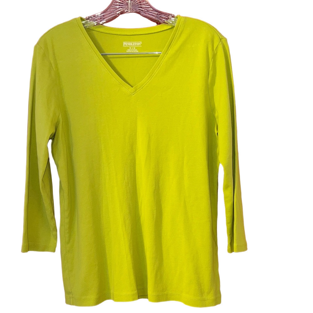 Pendleton Women's Lime Green 3/4 Long Sleeve Top M